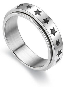 Biker Jewelry Men’s and Ladies Star Spinner Ring Wedding Band Stainless Steel