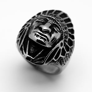 Heavy Metal Jewelry Men’s Indian Head Dress Stainless Steel Ring