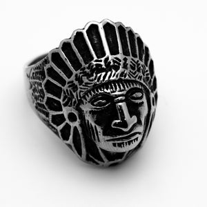 Heavy Metal Jewelry Men’s Indian Head Dress Stainless Steel Ring