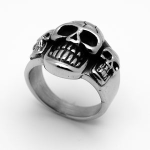 Biker Jewelry Men’s 3 Skull Stainless Steel Biker Ring