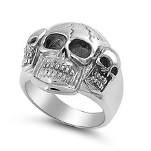 Load image into Gallery viewer, Biker Jewelry Men’s 3 Skull Stainless Steel Biker Ring