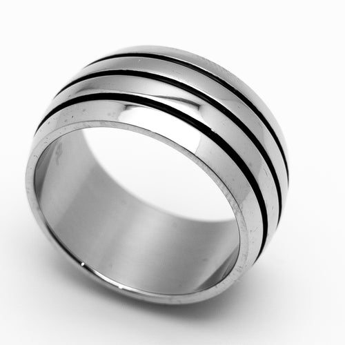Biker Jewelry Men’s Wide 3 - Line Ring Wedding Band Stainless Steel