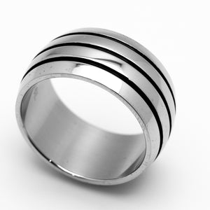Biker Jewelry Men’s Wide 3 - Line Ring Wedding Band Stainless Steel