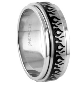 Unisex Stainless Steel Spinner Wedding Band Ring Hot Flames