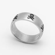 Skulls & Crossbones on Brushed Satin Band Stainless Steel SR54
