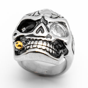 Men's Skull Ring with Gold Bullet Stainless Steel Ring Sizes 9 - 20