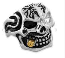 Load image into Gallery viewer, Men&#39;s Skull Ring with Gold Bullet Stainless Steel Ring Sizes 9 - 20