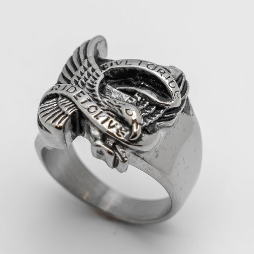 Men’s *Live to Ride/Ride to Live* Eagle Stainless Steel Biker Ring