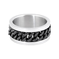 Unisex Cuban Chain Spinner Ring Two Tone Wedding Band Stainless Steel SR5