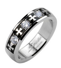 Load image into Gallery viewer, Wedding Band Celtic Iron Cross Triple Gemstone