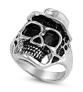 Biker Jewelry Top Hat Men's Stainless Steel Skull Biker Ring