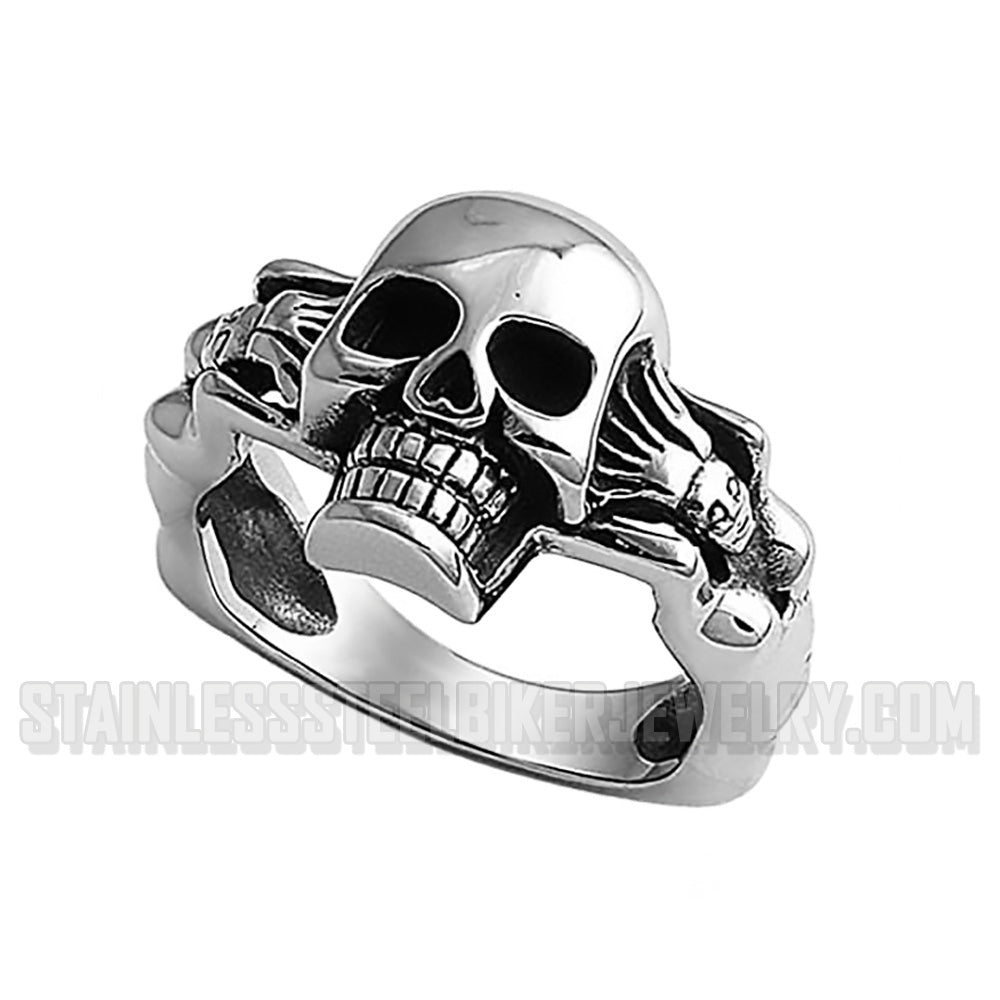 Men’s Motorcycle Skull Biker Ring Stainless Steel Two Hot Women