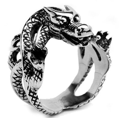 Men’s or Women's Dragon Stainless Steel Biker Ring