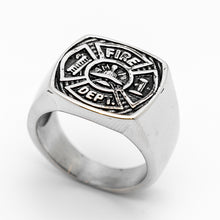 Load image into Gallery viewer, Stainless Steel Black Firefighter&#39;s Maltese Cross Fifefighter Ring