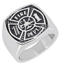 Load image into Gallery viewer, Stainless Steel Black Firefighter&#39;s Maltese Cross Fifefighter Ring