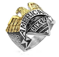 American Biker Eagle Ring Unisex Two-Tone Goldtone & Stainless Steel SR77