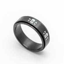 Load image into Gallery viewer, Unisex Wedding Band Skull and Cross Bones Stainless Steel Black Ring
