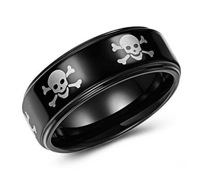 Unisex Wedding Band Skull and Cross Bones Stainless Steel Black Ring