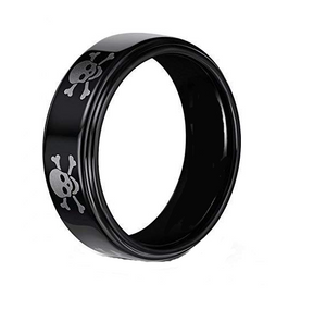 Unisex Wedding Band Skull and Cross Bones Stainless Steel Black Ring