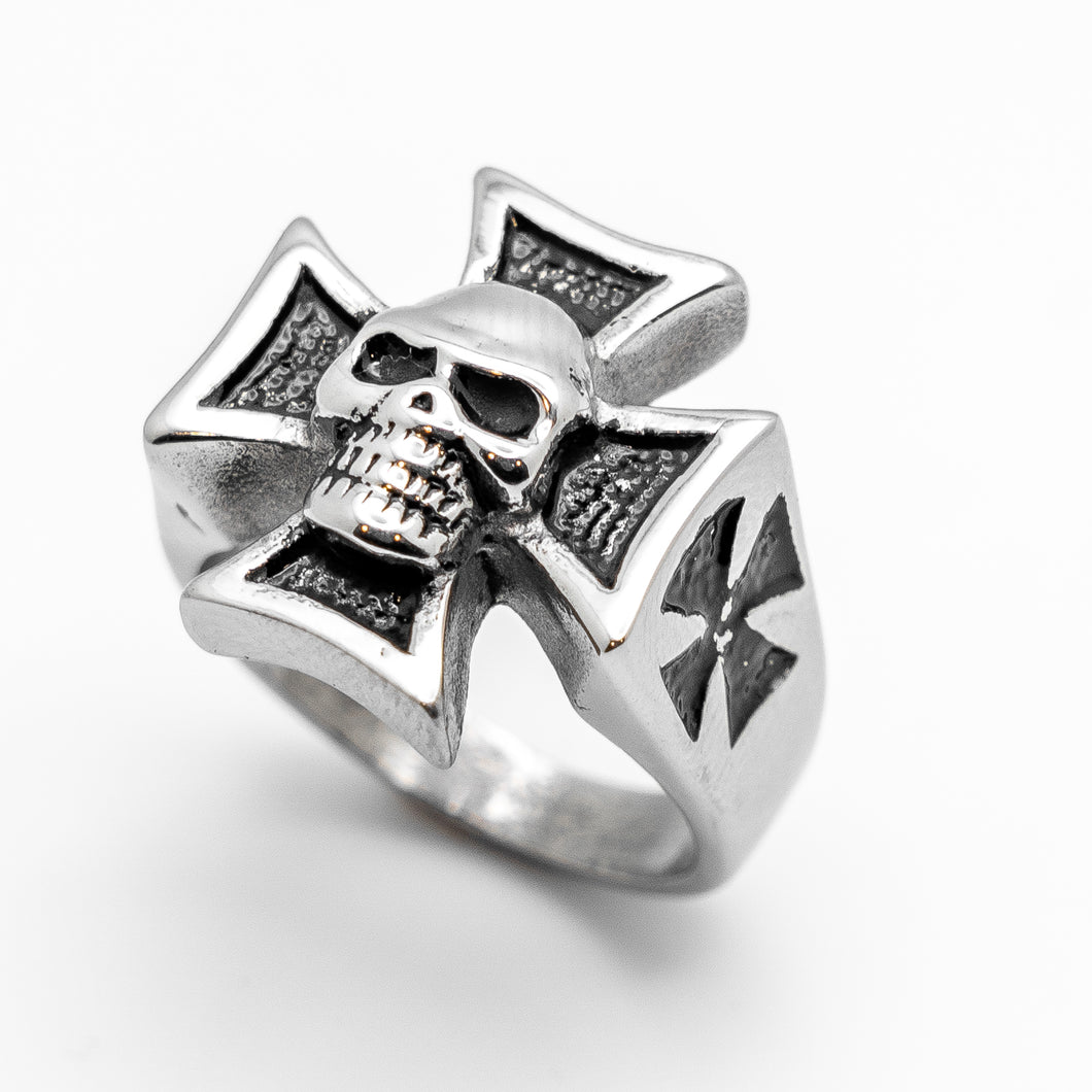 Biker Jewelry Iron Cross with Skull Stainless Steel Ring