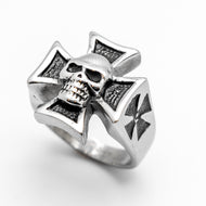 Large Iron Cross & Skull Ring Unisex Biker Jewelry Stainless Steel SR81L