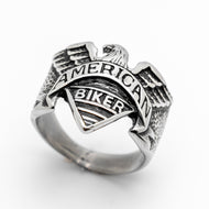 American Biker Ring Eagle Banner Unisex Biker Stainless Steel SR93