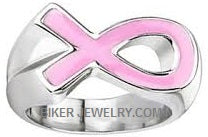 Load image into Gallery viewer, Biker Jewelry Ladies Pink Ribbon Awareness Ring Stainless Steel